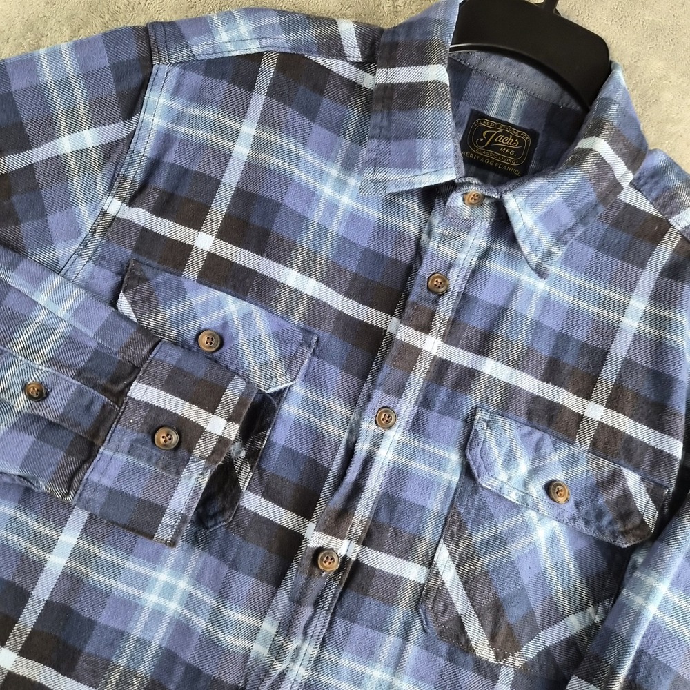 Jacks Shirt Men Large Blue Plaid Heritage Flannel Thick Heavy Cotton Lumberjack
